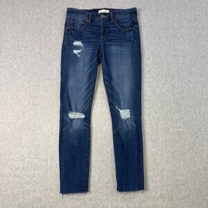 Loft Jeans Blue Women 25/0 Distressed Denim Modern Skinny HighRise Crop Raw Hem